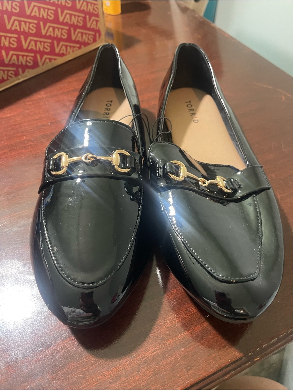 torrid Black Patent Loafers with Gold Bit